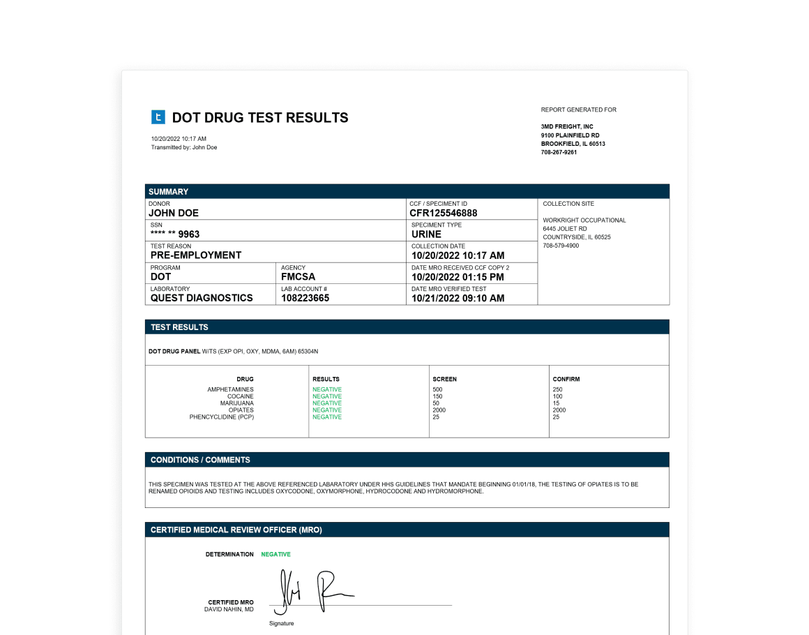 DOT Random Drug Testing
